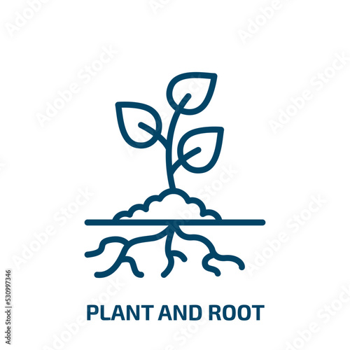 plant and root icon from ecology collection. Thin linear plant and root, leaf, plant outline icon isolated on white background. Line vector plant and root sign, symbol for web and mobile