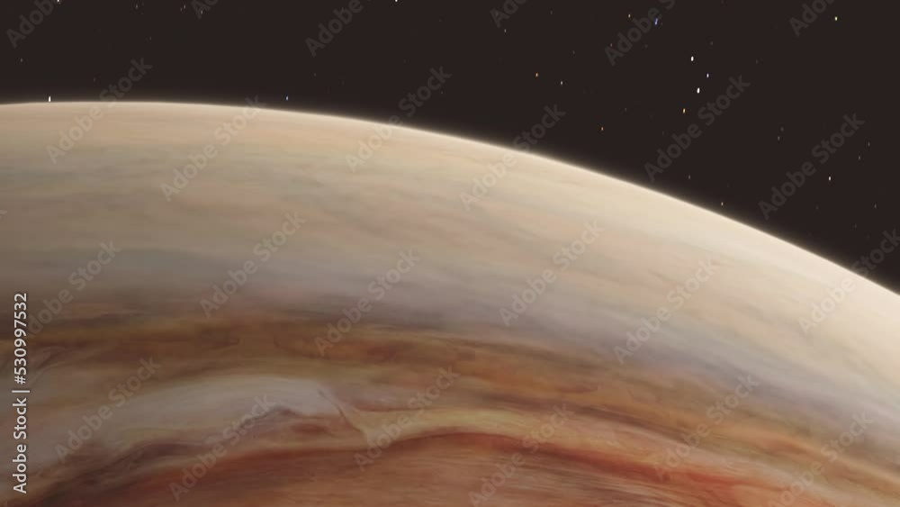 Fast Descending View from Space of Planet Jupiter and Big Red Eye Storm with Stars Background 4K Fast Descending View from Space of Planet Jupiter and Big Red Eye Storm with Stars Background 4K