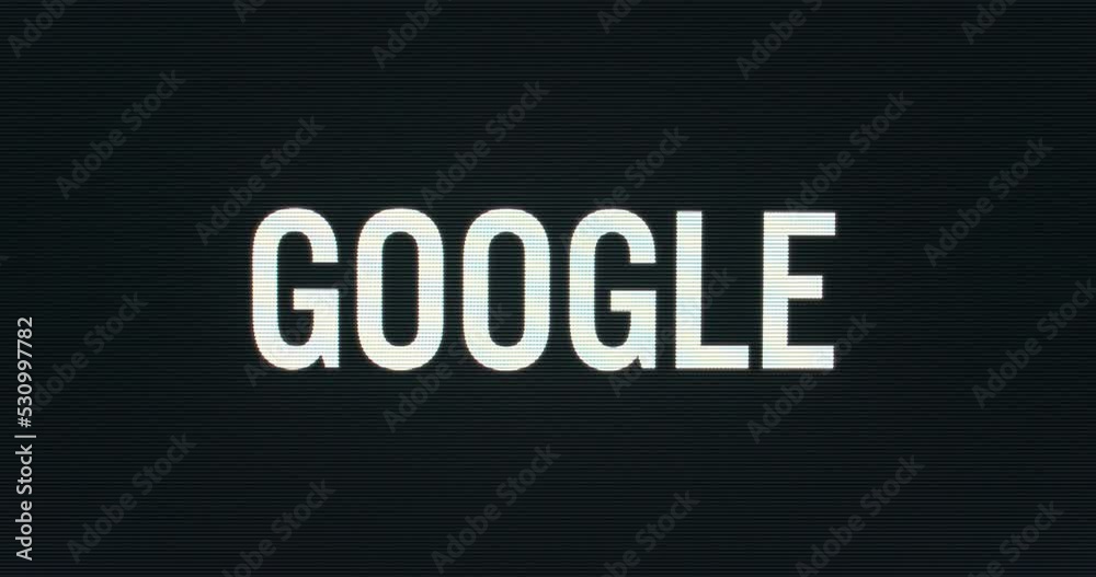 Closeup of Google being Typed onto Vintage Computer Monitor with Blinking Cursor. Digital Words Intro CRT LCD TV Screen Pixels Macro Detail 4K