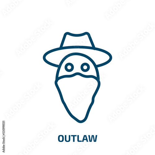 outlaw icon from desert collection. Thin linear outlaw, thief, steal outline icon isolated on white background. Line vector outlaw sign, symbol for web and mobile