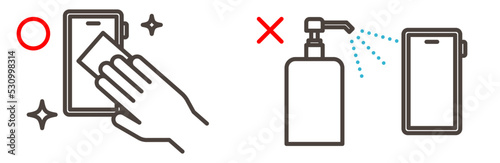 Disinfect your phone with a sterile alcohol sheet or spray to keep it clean [Vector illustration].