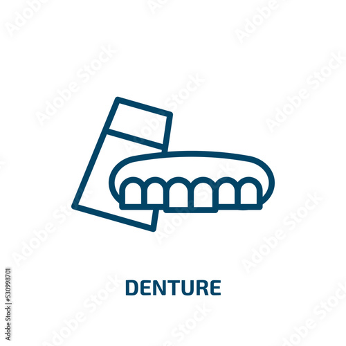 denture icon from dentist collection. Thin linear denture, implant, mouth outline icon isolated on white background. Line vector denture sign, symbol for web and mobile