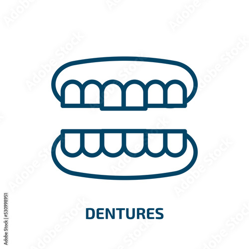 dentures icon from dentist collection. Thin linear dentures, implant, mouth outline icon isolated on white background. Line vector dentures sign, symbol for web and mobile