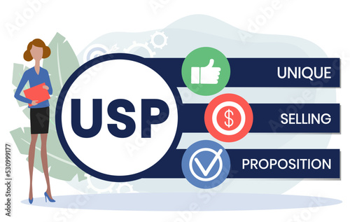 USP - Unique Selling Proposition . business concept background. vector illustration concept with keywords and icons. photo