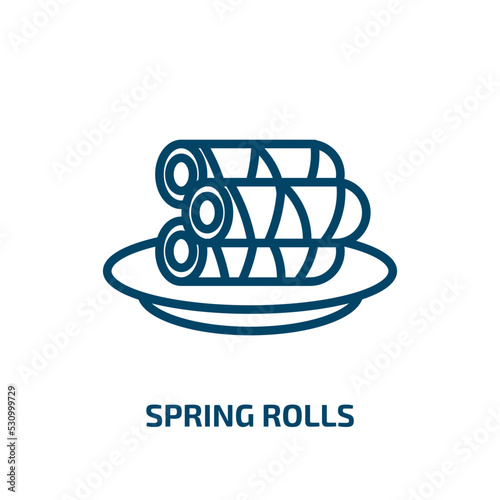 spring rolls icon from culture collection. Thin linear spring rolls, spring, food outline icon isolated on white background. Line vector spring rolls sign, symbol for web and mobile