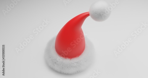 top view of single santa claus hat illustration design in red color, 3d rendering and 4K size