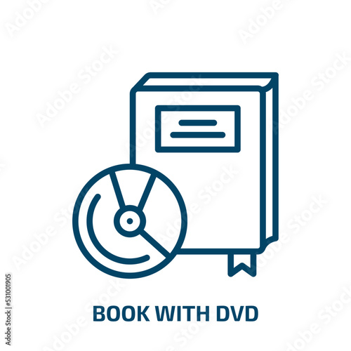 book with dvd icon from commerce collection. Thin linear book with dvd, book, dvd outline icon isolated on white background. Line vector book with dvd sign, symbol for web and mobile