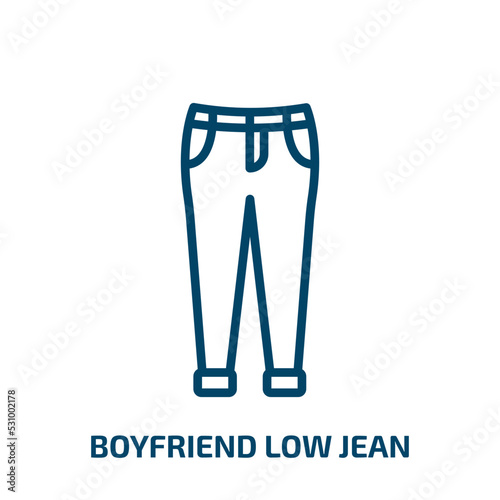 boyfriend low jean icon from clothes collection. Thin linear boyfriend low jean, vector, illustration outline icon isolated on white background. Line vector boyfriend low jean sign, symbol for web and