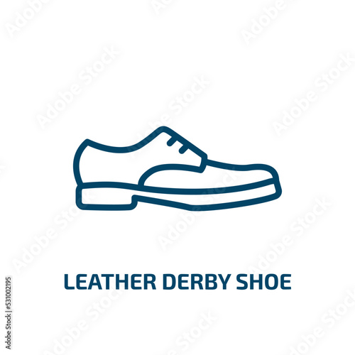 leather derby shoe icon from clothes collection. Thin linear leather derby shoe, leather, shoe outline icon isolated on white background. Line vector leather derby shoe sign, symbol for web and mobile