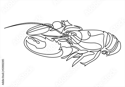 Continuous line drawing. Grilled lobster. 