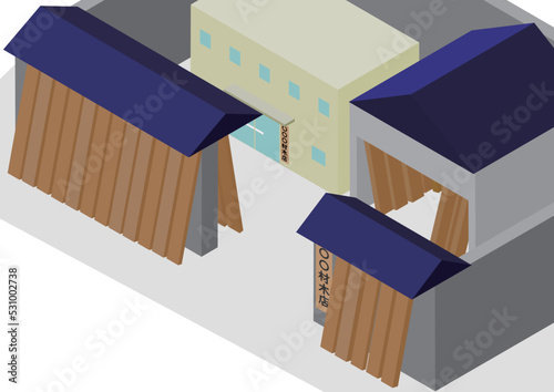 アイソメトリックな材木店の建物