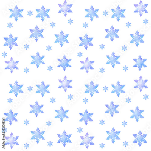 Watercolor seamless pattern snowflakes blue background