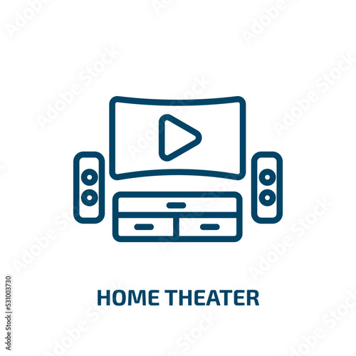 home theater icon from cinema collection. Thin linear home theater, theater, home outline icon isolated on white background. Line vector home theater sign, symbol for web and mobile
