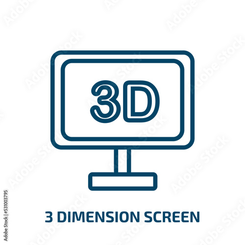 3 dimension screen icon from cinema collection. Thin linear 3 dimension screen, screen, dimension outline icon isolated on white background. Line vector 3 dimension screen sign, symbol for web and
