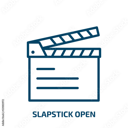 slapstick open icon from cinema collection. Thin linear slapstick open, scene, vintage outline icon isolated on white background. Line vector slapstick open sign, symbol for web and mobile