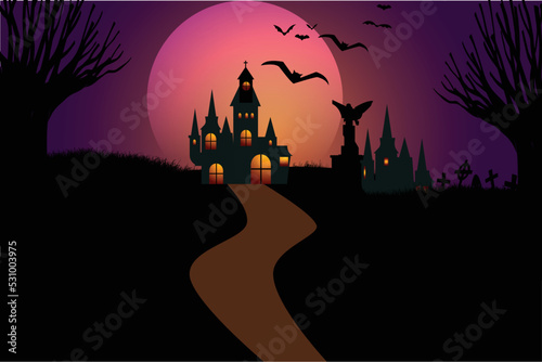 Halloween festival on a terrifying night with full moon background