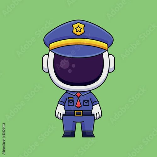 cute police astronaut cartoon doodle hand drawn concept vector kawaii icon illustration