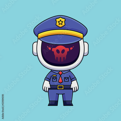 cute police evil astronaut cartoon doodle hand drawn concept vector kawaii icon illustration