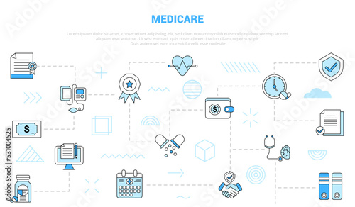 medicare concept with icon set template banner with modern blue color style