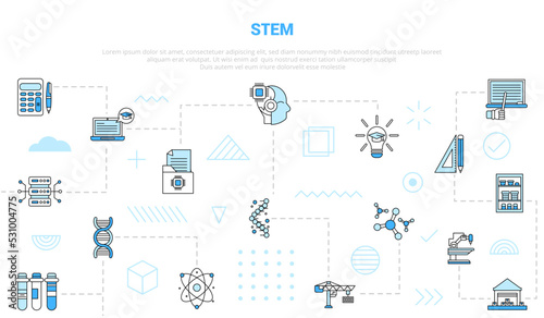 stem science technology engineering and math concept with icon set template banner with modern blue color style