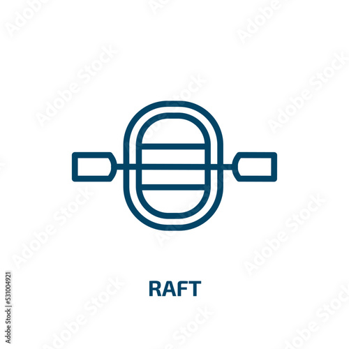 raft icon from camping collection. Thin linear raft, boat, sea outline icon isolated on white background. Line vector raft sign, symbol for web and mobile