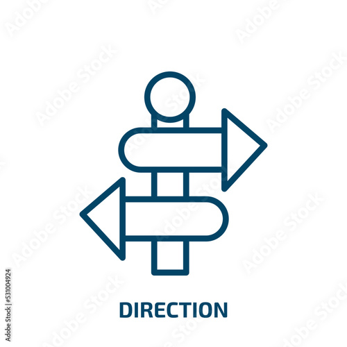 direction icon from camping collection. Thin linear direction, arrow, pointer outline icon isolated on white background. Line vector direction sign, symbol for web and mobile