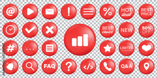Red exclamation mark symbol and social media communication sign icon on alert danger problem. 3D vector design. 3D rendering.