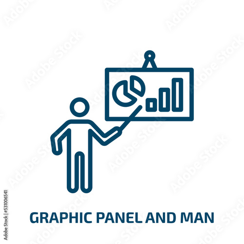 graphic panel and man icon from business collection. Thin linear graphic panel and man, panel, man outline icon isolated on white background. Line vector graphic panel and man sign, symbol for web and