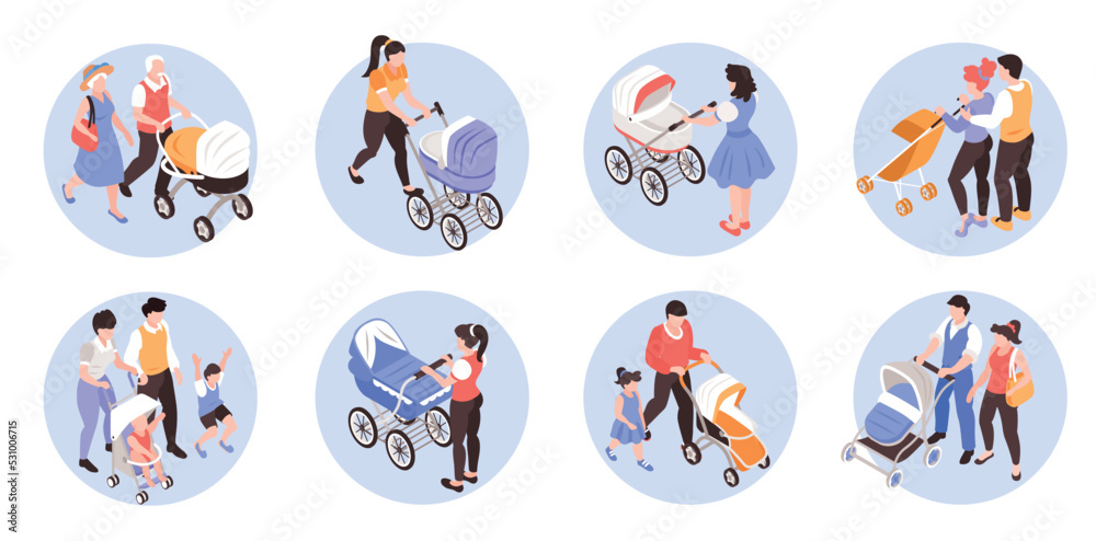 Fototapeta premium Isometric Baby Carriage Set