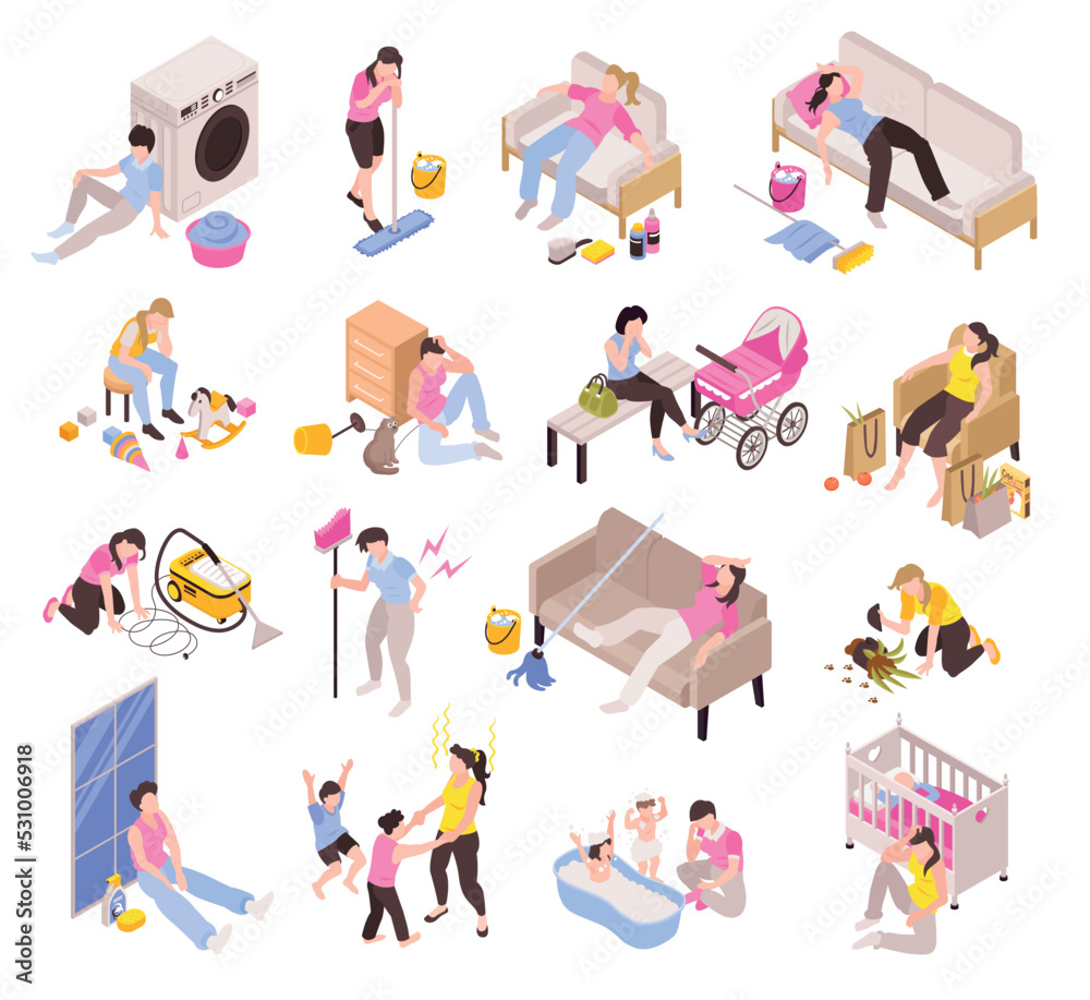 Isometric Tired Housewife Set Isometric Tired Housewife Set