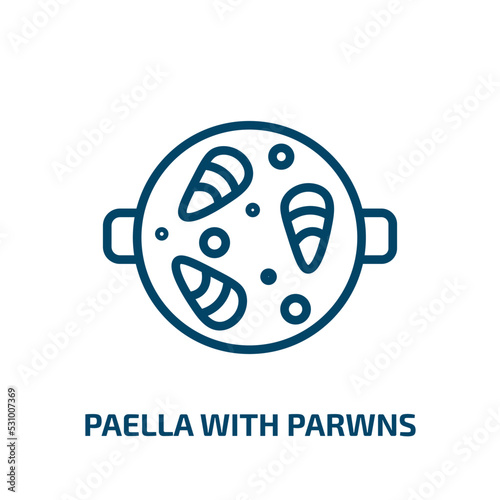 paella with parwns icon from bistro and restaurant collection. Thin linear paella with parwns, plate, cooking outline icon isolated on white background. Line vector paella with parwns sign, symbol for