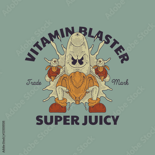 Cartoon emblem of gunner banana mascot with retro style