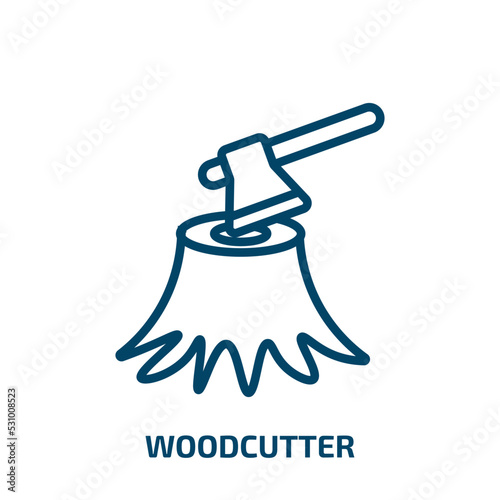 woodcutter icon from autumn collection. Thin linear woodcutter, wood, tool outline icon isolated on white background. Line vector woodcutter sign, symbol for web and mobile