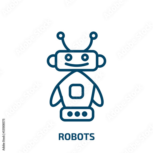 robots icon from artificial intellegence and future technology collection. Thin linear robots, robot, computer outline icon isolated on white background. Line vector robots sign, symbol for web and