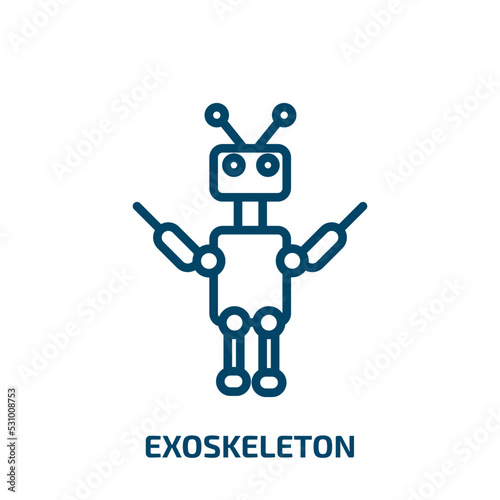exoskeleton icon from artificial intellegence and future technology collection. Thin linear exoskeleton, technology, future outline icon isolated on white background. Line vector exoskeleton sign,