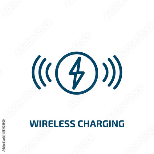 wireless charging icon from artificial intellegence and future technology collection. Thin linear wireless charging, battery, technology outline icon isolated on white background. Line vector wireless