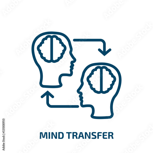 mind transfer icon from artificial intellegence and future technology collection. Thin linear mind transfer, mind, transfer outline icon isolated on white background. Line vector mind transfer sign,