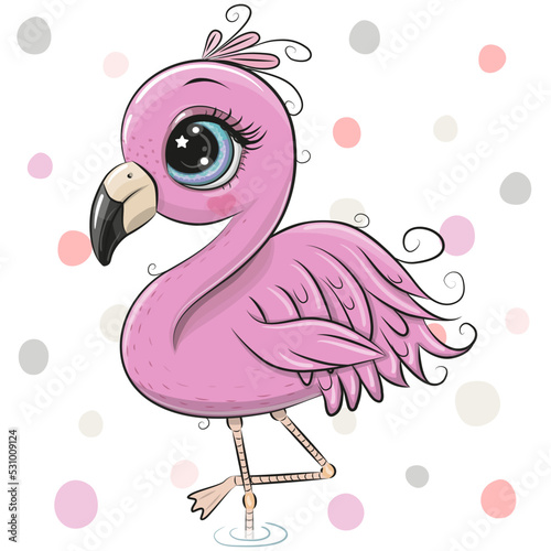 Cartoon flamingo on the dots background