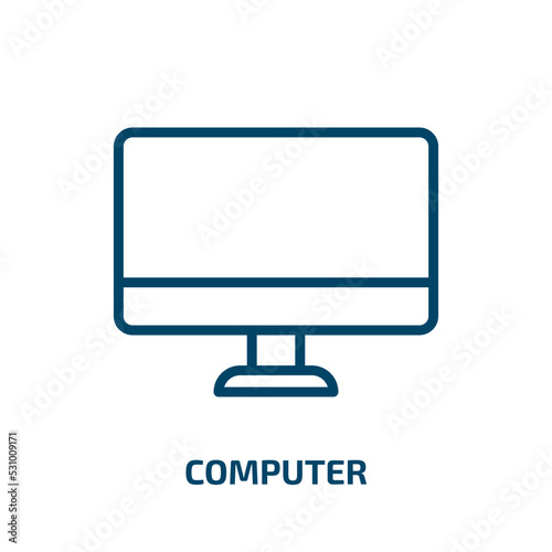 computer icon from army and war collection. Thin linear computer, button, arrow outline icon isolated on white background. Line vector computer sign, symbol for web and mobile