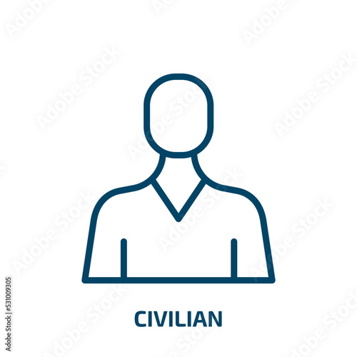 civilian icon from army and war collection. Thin linear civilian, civil, commercial outline icon isolated on white background. Line vector civilian sign, symbol for web and mobile