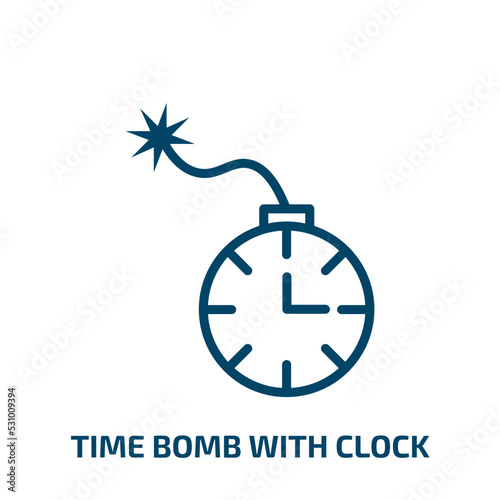 time bomb with clock icon from army and war collection. Thin linear time bomb with clock, dynamite, explosive outline icon isolated on white background. Line vector time bomb with clock sign, symbol