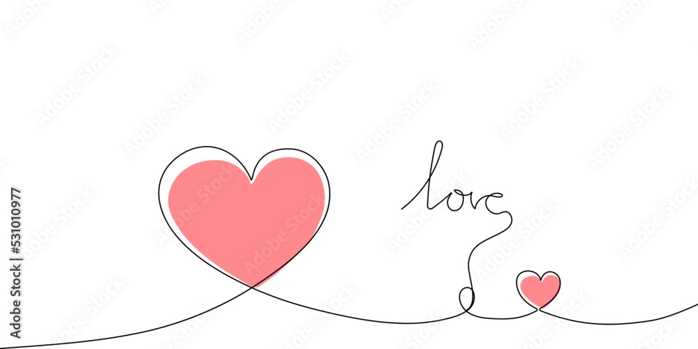 One line style.Card Valentines with line art drawing of heart.Valentine vector illustration.Greeting card for St. Valentine's Day in the form of a heart.Continuous line drawing.Romantic poster.
