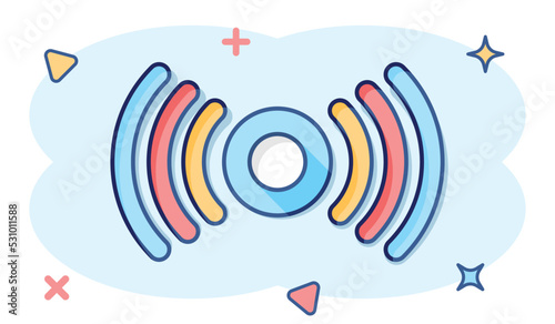 Motion sensor icon in comic style. Sensor waves vector cartoon illustration pictogram. Security connection business concept splash effect.