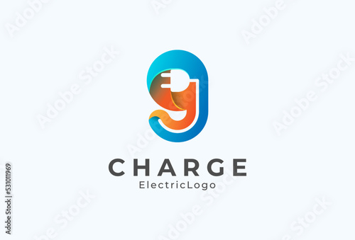 Abstract Letter G or 9 Electric Plug Logo, Letter G or 9 and Plug combination with gradient colour, flat design logo template, vector illustration