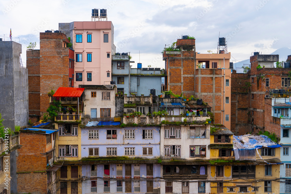 Colorful buildings in Kathmandu, Nepal.