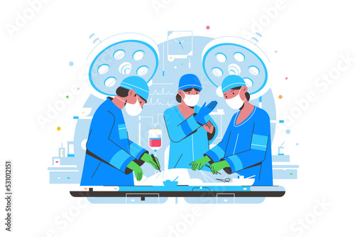 Surgeon and nurse perform surgical operation, medical healthcare