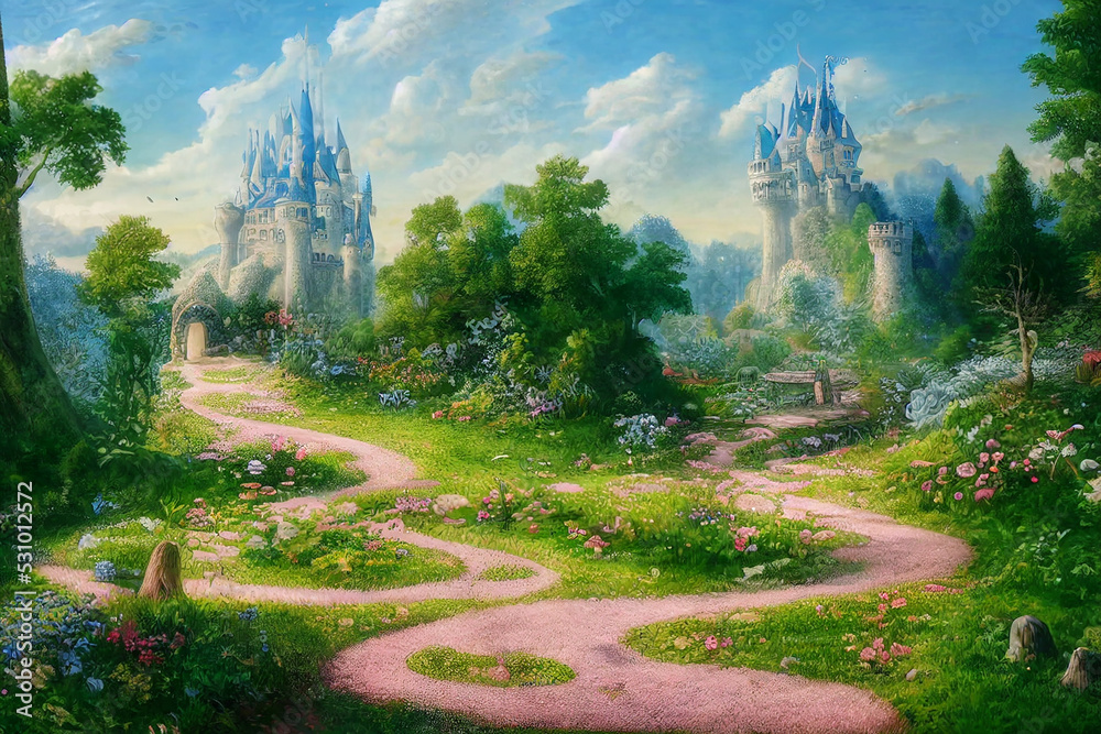 Fantasy landscape with castle in the countryside
