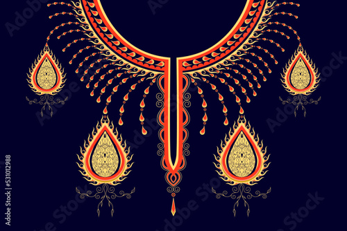 Textile design for collar shirts, blouses, dresses, t-shirts in tribal style. Embroidery Vector Ethnic Geometric Actek