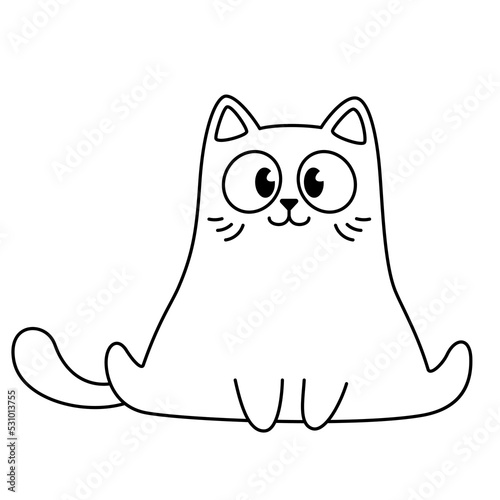 Coloring book. The kitten sits. Linear illustration of a cute cartoon cat. Black and white vector illustration isolated