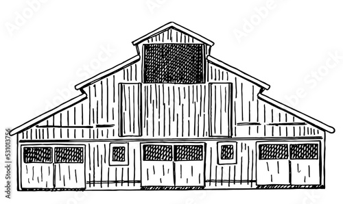 Vector barn sketch design isolated. Vector wood barn illustration collections. Traditional barn. Farm Building and Construction.